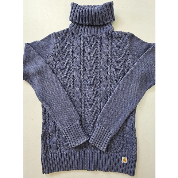Carhartt Womens XS Cable Knit Turtleneck Sweater Blue 100719 - Picture 10 of 16